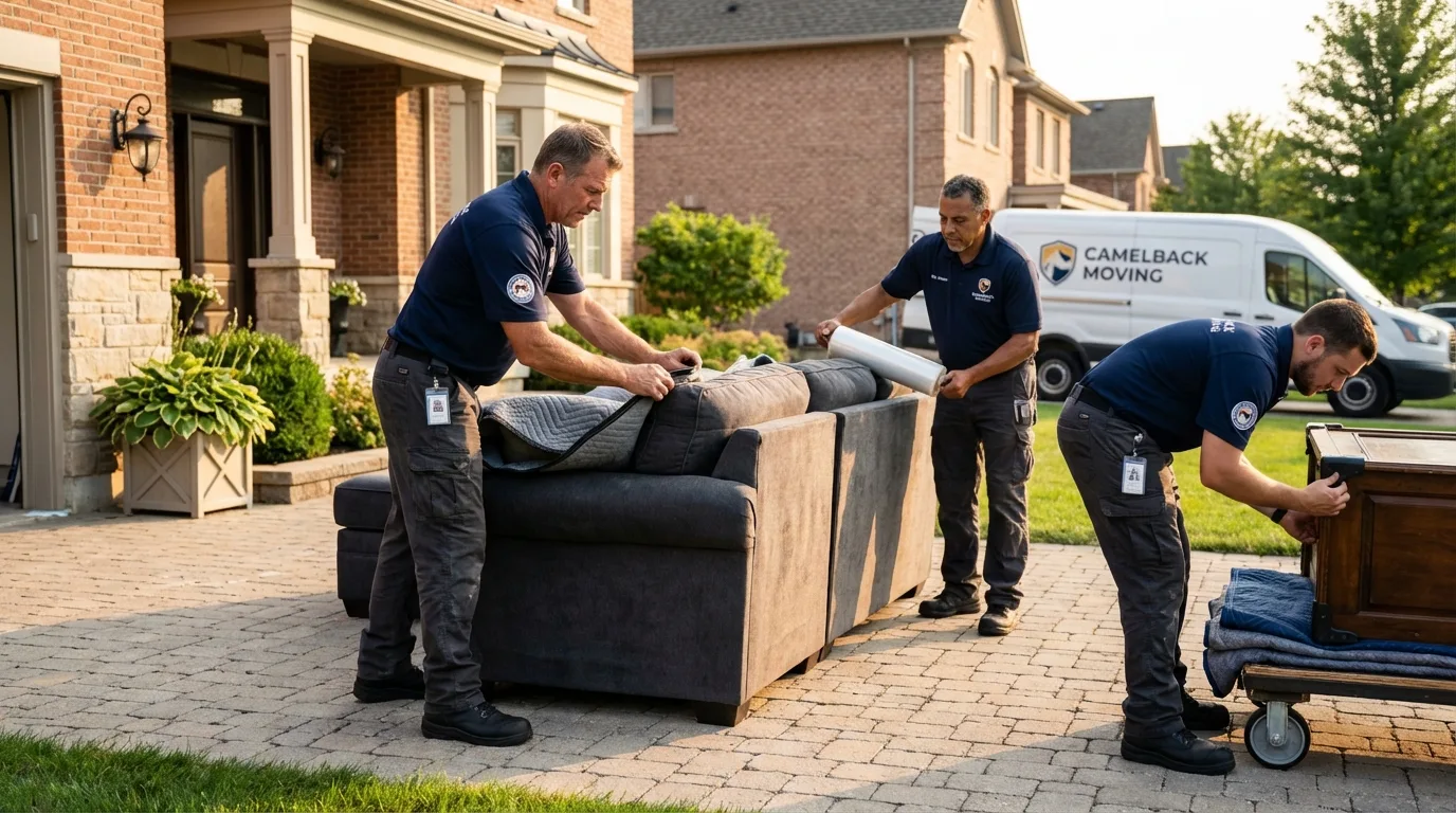 Large estate moving crew wrapping furniture in Clinton, CT